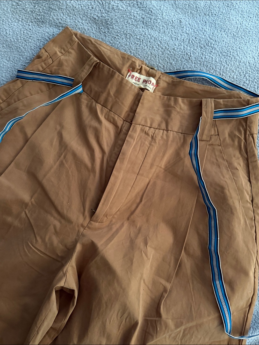 Free People Men's Tan Chinos with Blue Stripe Trim